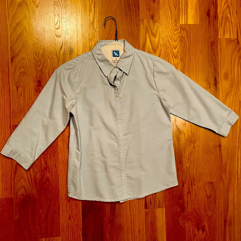 Back to School Land’s End Size 14 Light Blue 3/4 sleeve Button Up